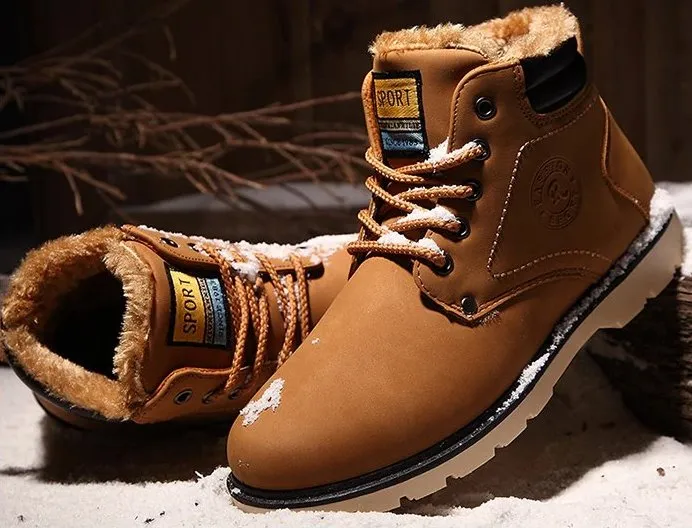 Men's Winter Warm Waterproof PU Leather Ankle Snow Boots