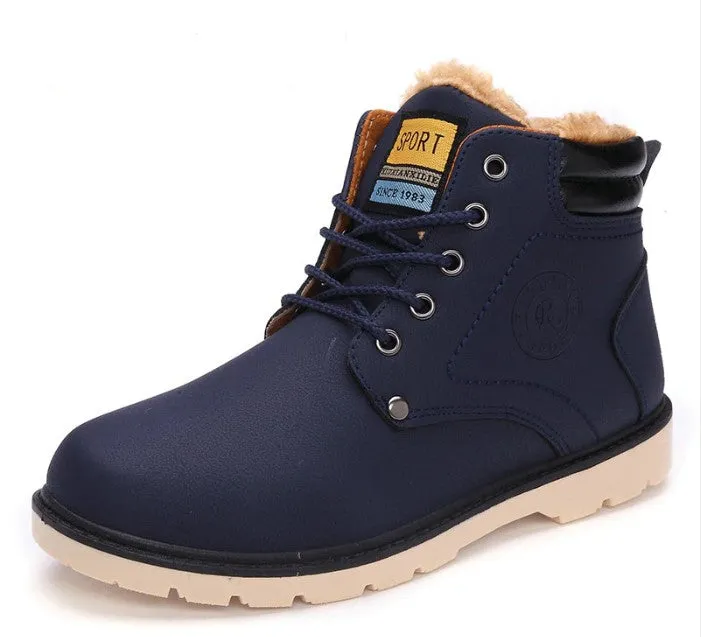 Men's Winter Warm Waterproof PU Leather Ankle Snow Boots