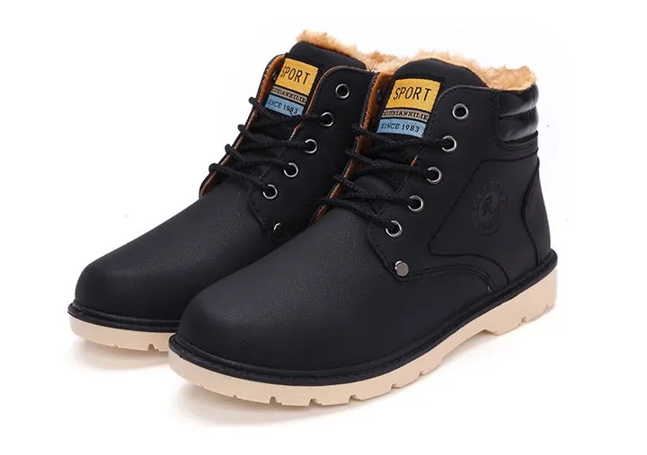 Men's Winter Warm Waterproof PU Leather Ankle Snow Boots