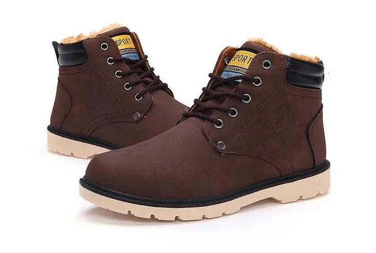 Men's Winter Warm Waterproof PU Leather Ankle Snow Boots
