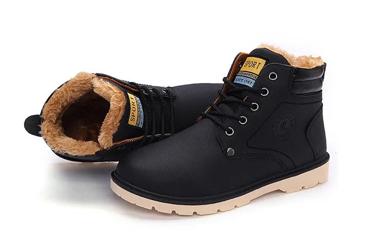 Men's Winter Warm Waterproof PU Leather Ankle Snow Boots