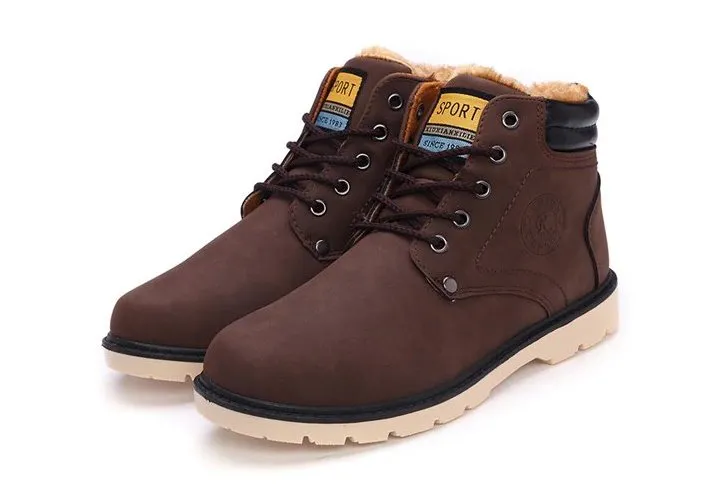 Men's Winter Warm Waterproof PU Leather Ankle Snow Boots