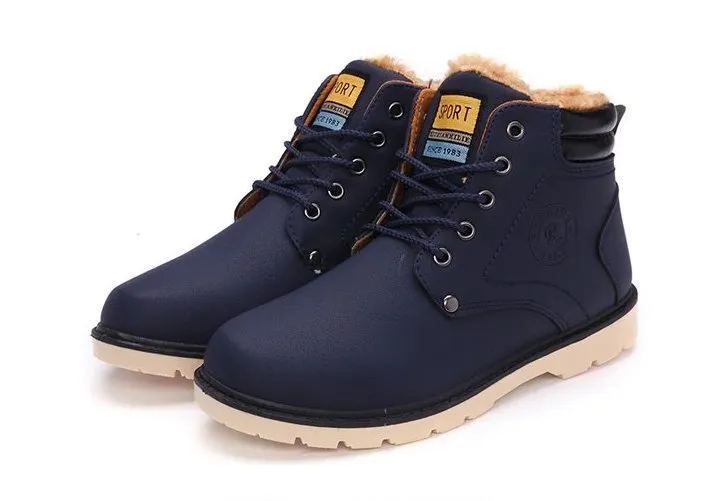 Men's Winter Warm Waterproof PU Leather Ankle Snow Boots