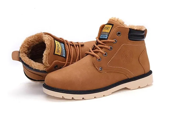 Men's Winter Warm Waterproof PU Leather Ankle Snow Boots