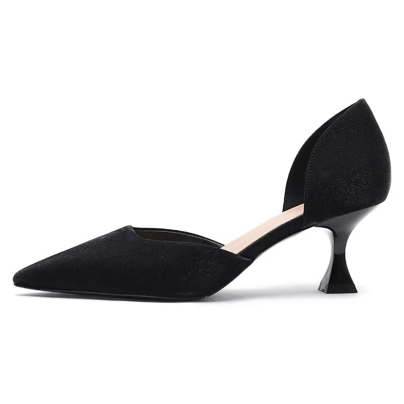 Nude Block Heels Closed Toe Stiletto Heel Women's Spring Satin Comfortable Shoes