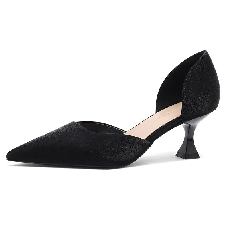 Nude Block Heels Closed Toe Stiletto Heel Women's Spring Satin Comfortable Shoes