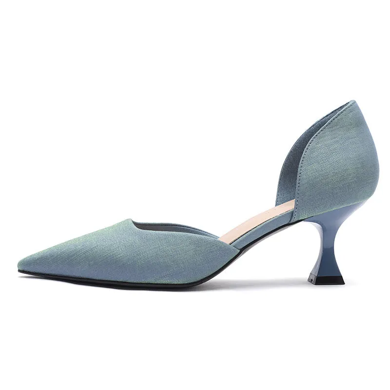 Nude Block Heels Closed Toe Stiletto Heel Women's Spring Satin Comfortable Shoes