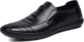 Shoes Smoking Loafer for Men Genuine Leather Stitching Details Round Toe Breathable Lightweight Flat Heel Resistant Anti-Slip Flexible Driving for Any Attire