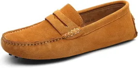 Shoes Smoking Loafer for Men Genuine Leather Suede Vamp Penny Loafer Stitching Details Round Toe Resistant Flat Heel Comfortable Casual Slip On for Any Attire
