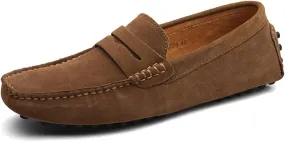 Shoes Smoking Loafer for Men Genuine Leather Suede Vamp Penny Loafer Stitching Details Round Toe Resistant Flat Heel Comfortable Casual Slip On for Any Attire