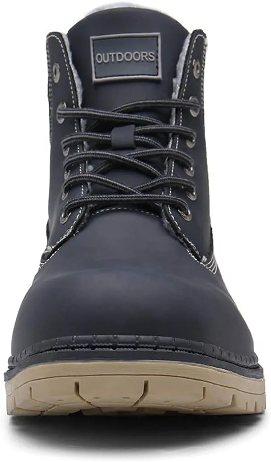 SKDOIUL Mens Winter Snow Boots Leather Ankle Walking Shoes with Warm Fur