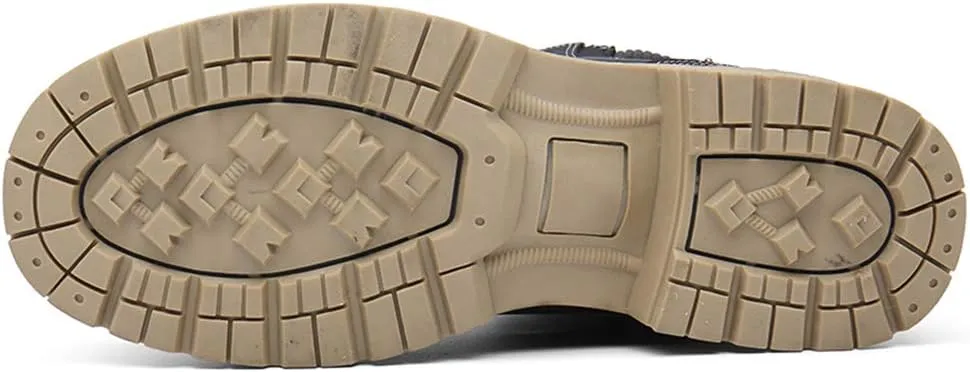 SKDOIUL Mens Winter Snow Boots Leather Ankle Walking Shoes with Warm Fur