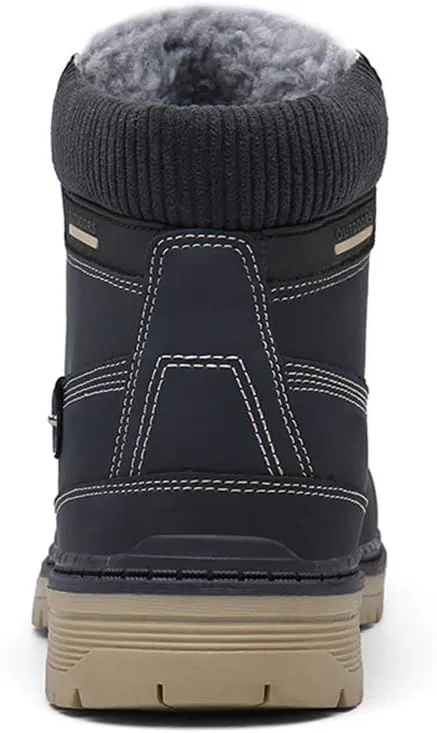 SKDOIUL Mens Winter Snow Boots Leather Ankle Walking Shoes with Warm Fur