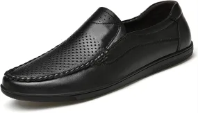 Smoking Loafer for Men Genuine Leather Stitching Details Round Toe Perforated Option Flat Heel Flexible Anti-Slip Lightweight Resistant Driving for Any Attire