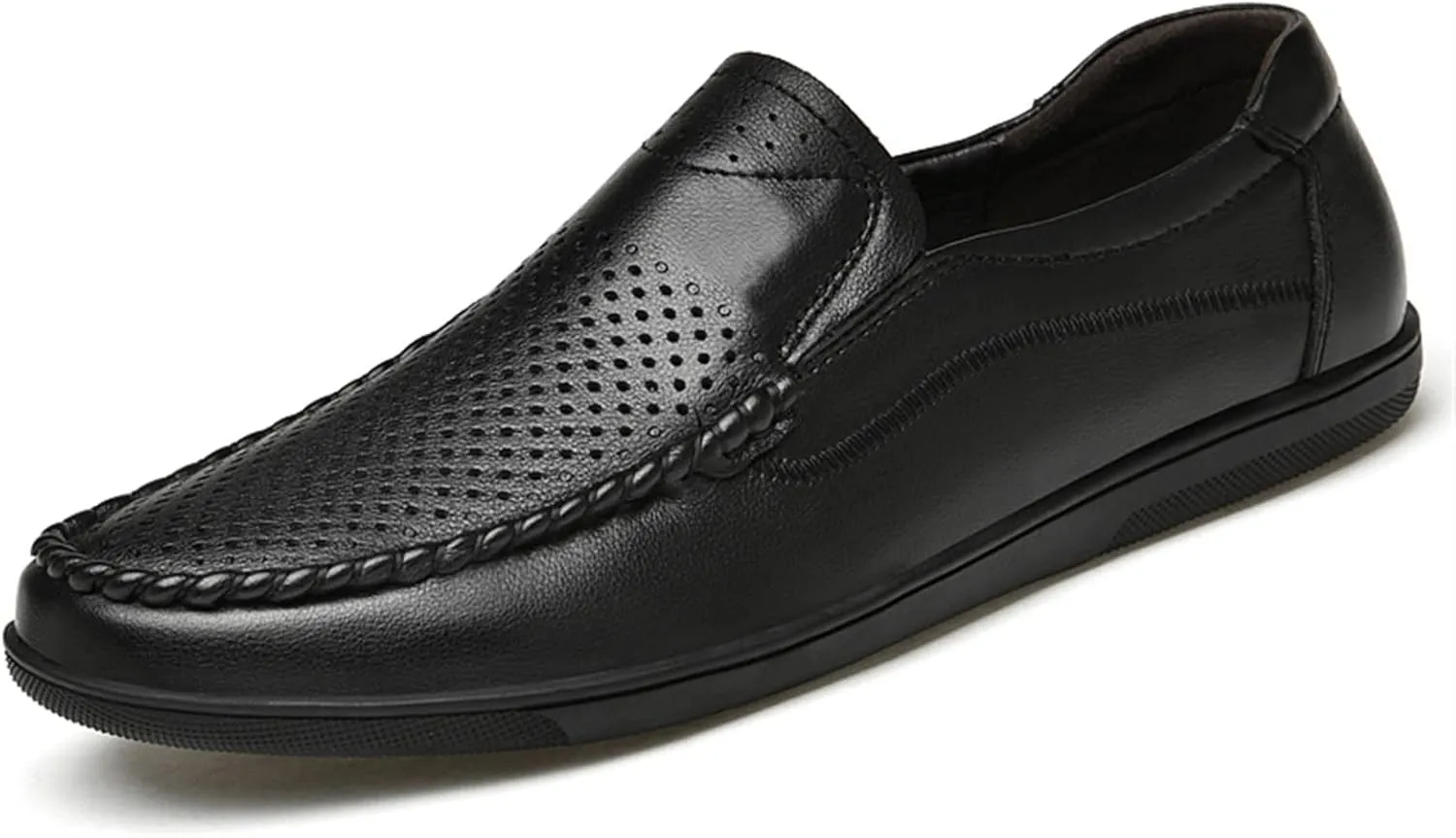 Smoking Loafer for Men Genuine Leather Stitching Details Round Toe Perforated Option Flat Heel Flexible Anti-Slip Lightweight Resistant Driving for Any Attire