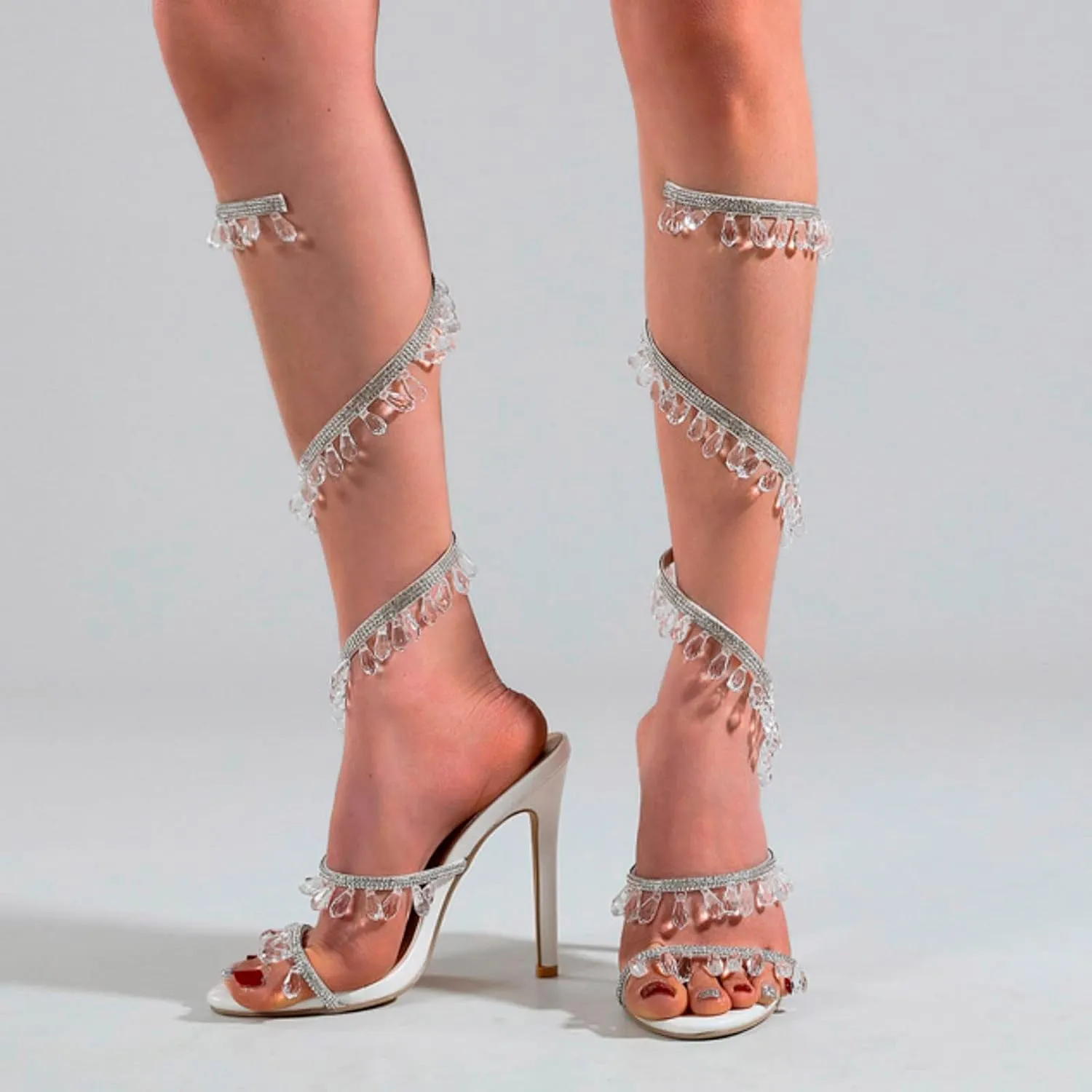 Summer Sandalias Luxury Rhinestone Ankle Wrapping Women Stiletto Heel Sandals Wedding Shoes Rubber Sandals Women