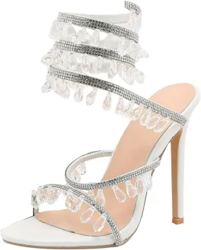 Summer Sandalias Luxury Rhinestone Ankle Wrapping Women Stiletto Heel Sandals Wedding Shoes Rubber Sandals Women