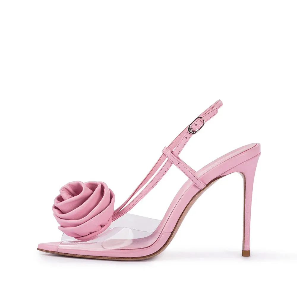 Trend4us Rosette Bloom Transparent Stiletto Heels