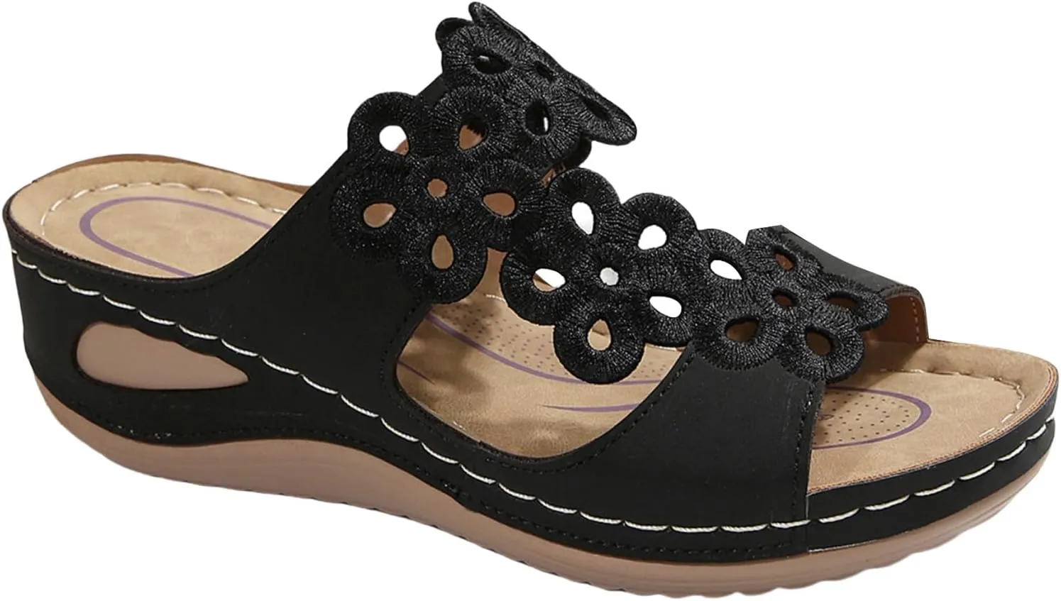 Wedge Sandals for Women Arch Support Slides Orthotic Walking Sandals Slip On Low Wedge Beach Breathable Shoes Dressy Summer Casual Sandal Comfortable Open Toe Shoe