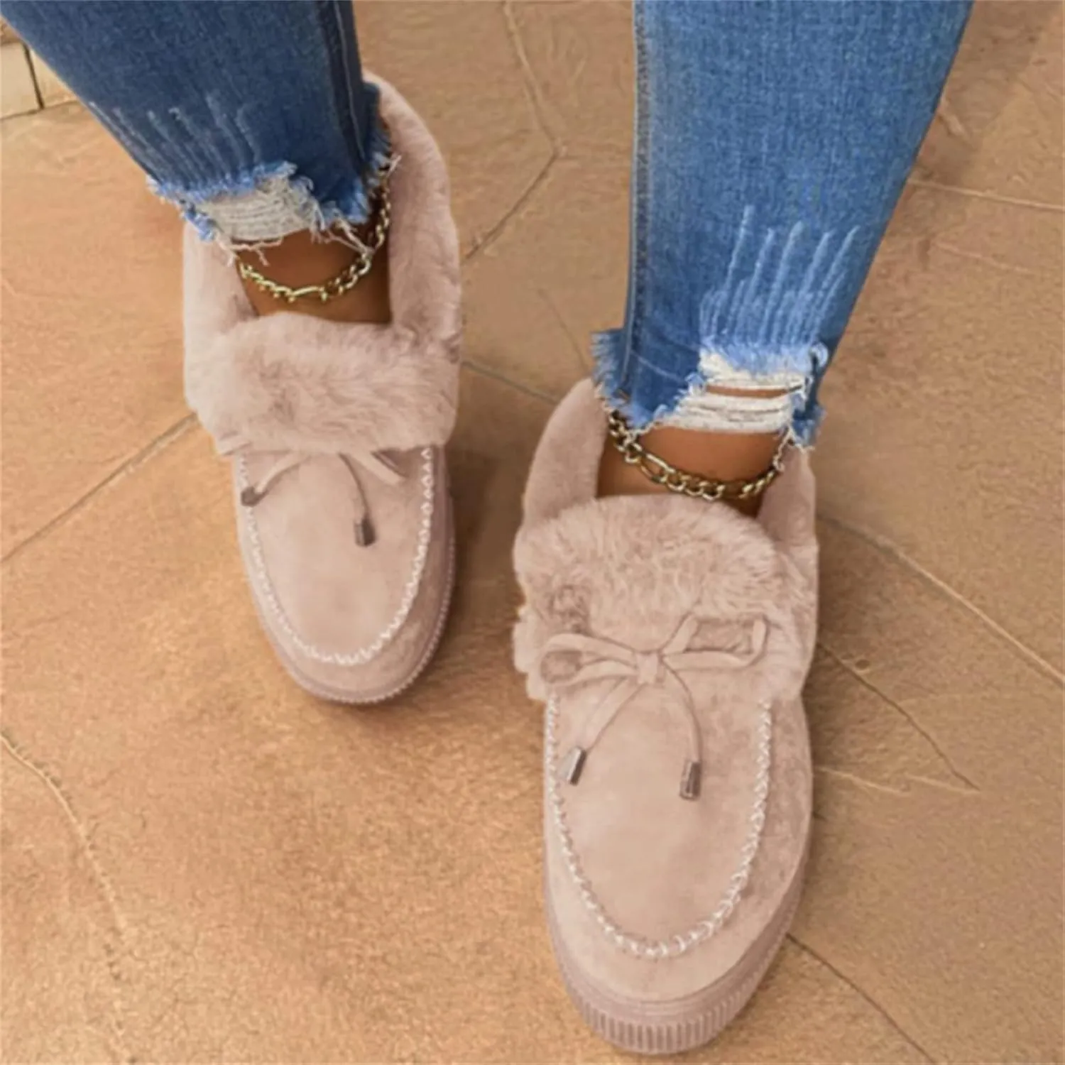 Winter Boots For Women Fashion Snow Boots Warm Casual Trendy Comfortable Slip On Fur Lined Fuzzy Loafers Shoes