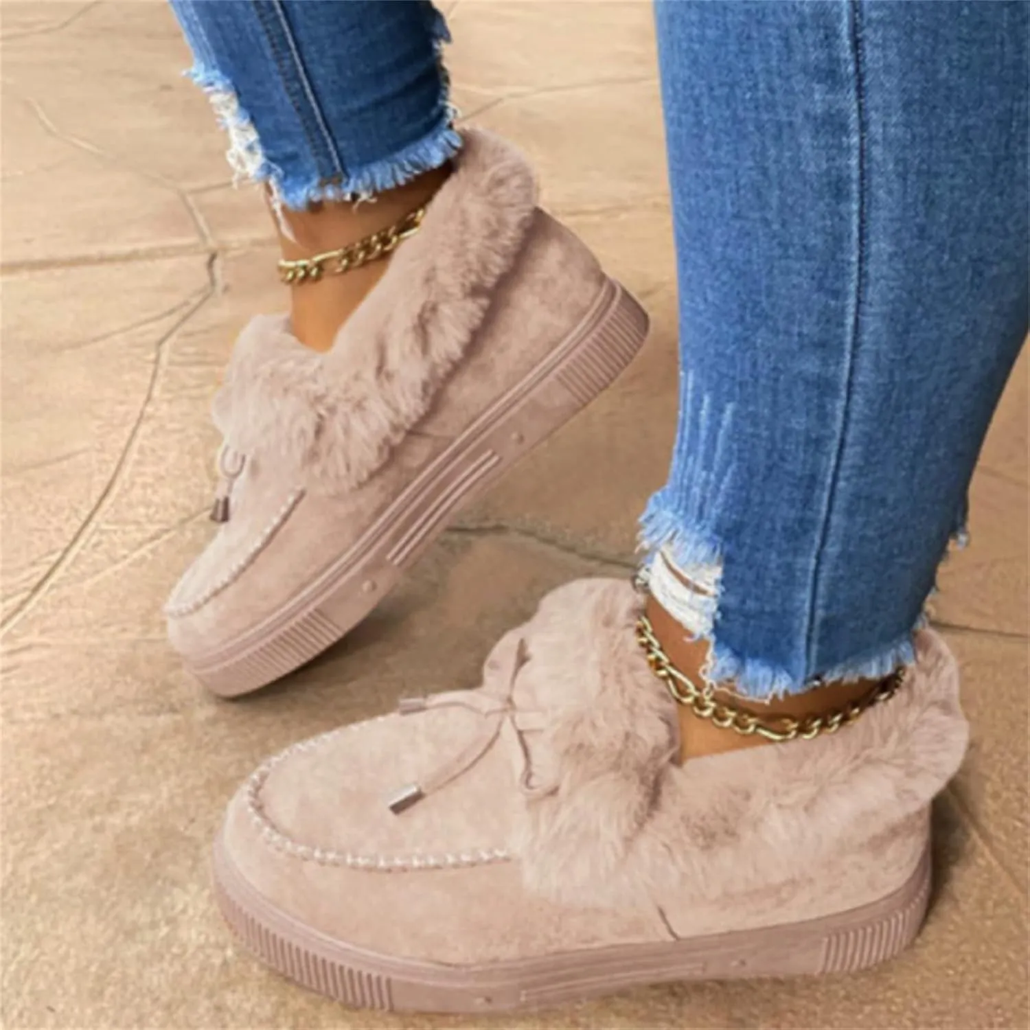 Winter Boots For Women Fashion Snow Boots Warm Casual Trendy Comfortable Slip On Fur Lined Fuzzy Loafers Shoes