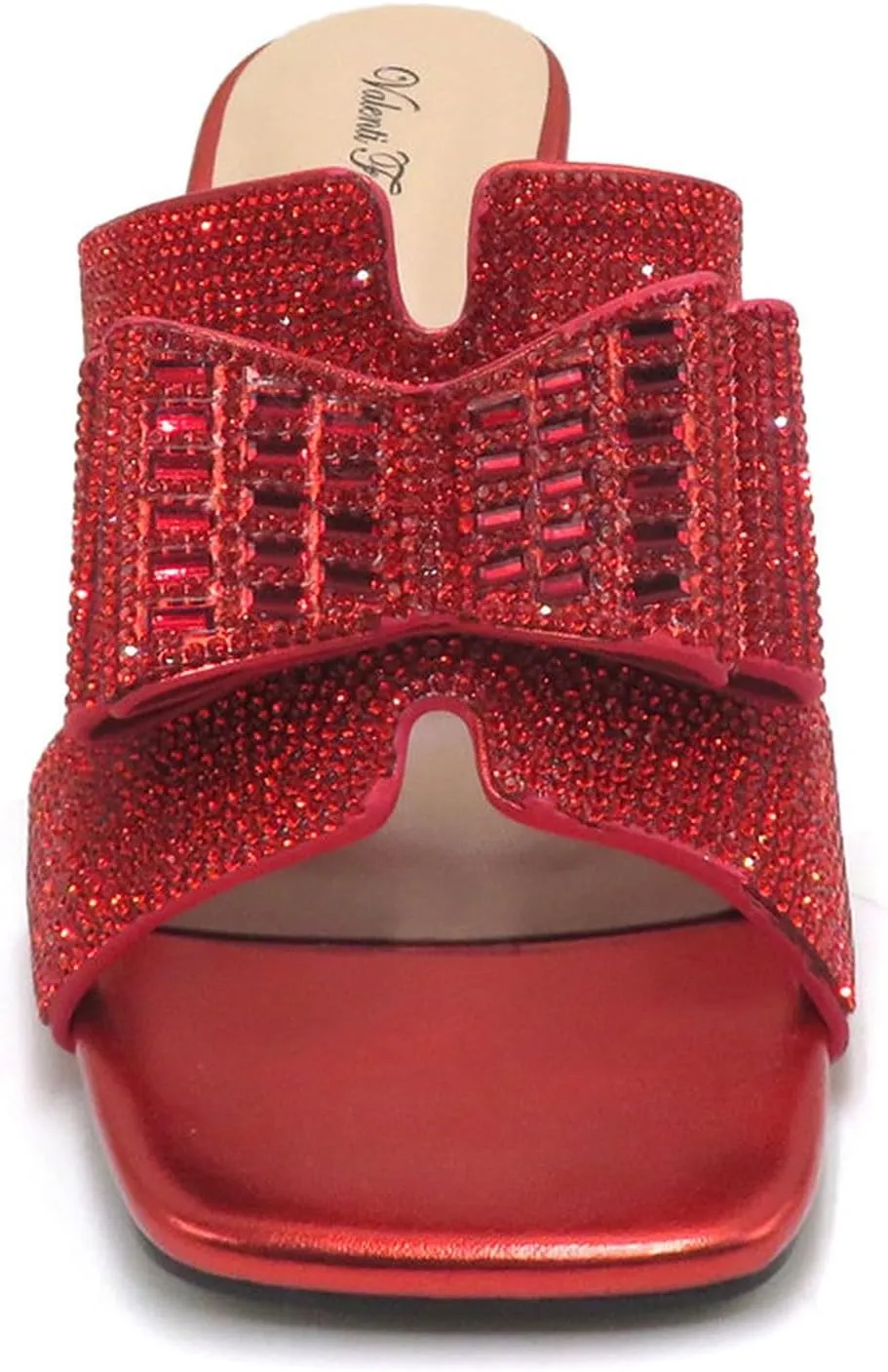 Women Rhinestone Heels Sandals Chunky Block Heels Slip on Sandals