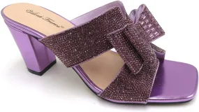 Women Rhinestone Heels Sandals Chunky Block Heels Slip on Sandals