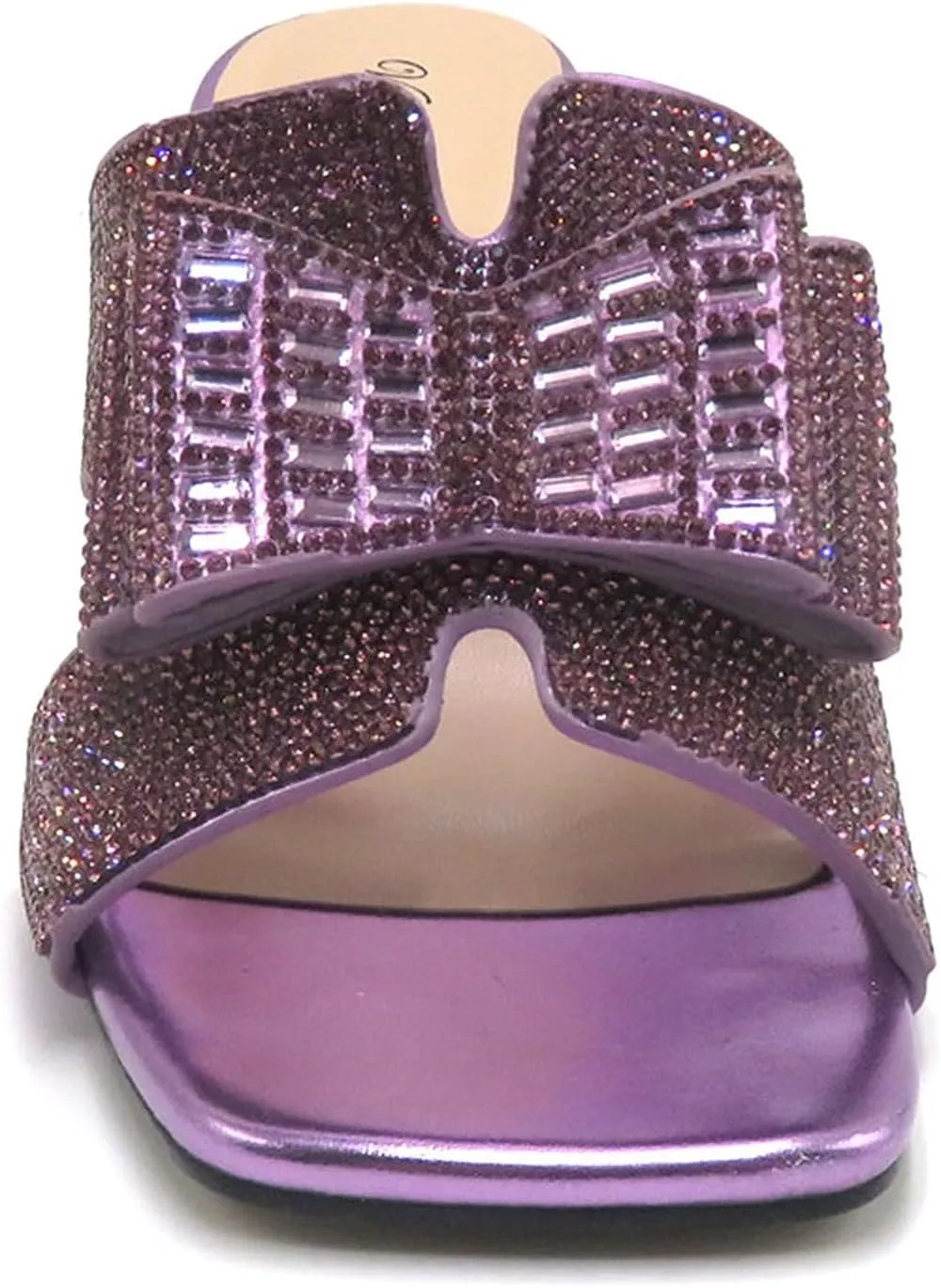 Women Rhinestone Heels Sandals Chunky Block Heels Slip on Sandals