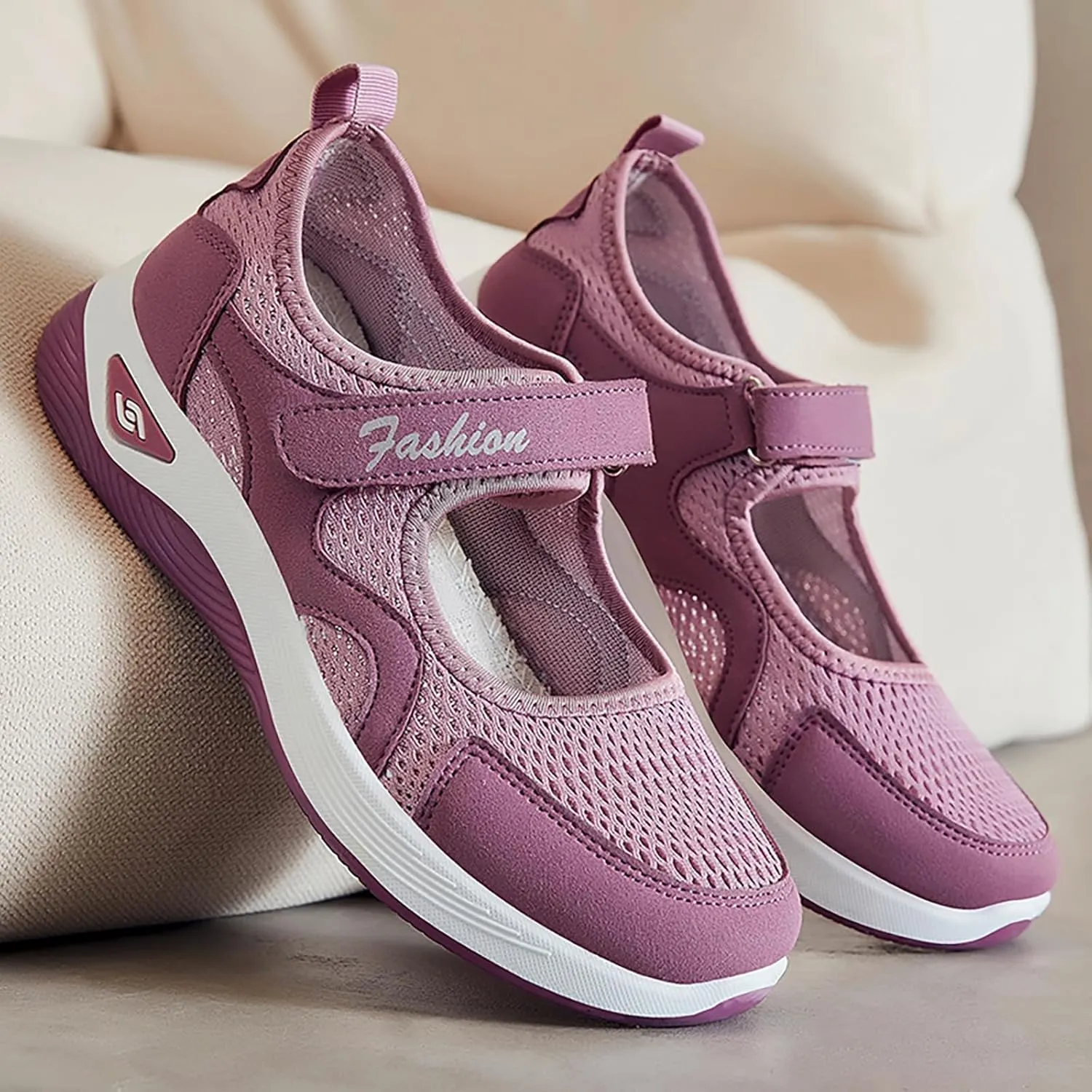 Womens Casual Sneakers Lightweight Flat Mary Jane Shoes Ladies Fashion Adjustable Easy On and Off Strap Working Nurse Shoes Mesh Breathable Walking Sneakers