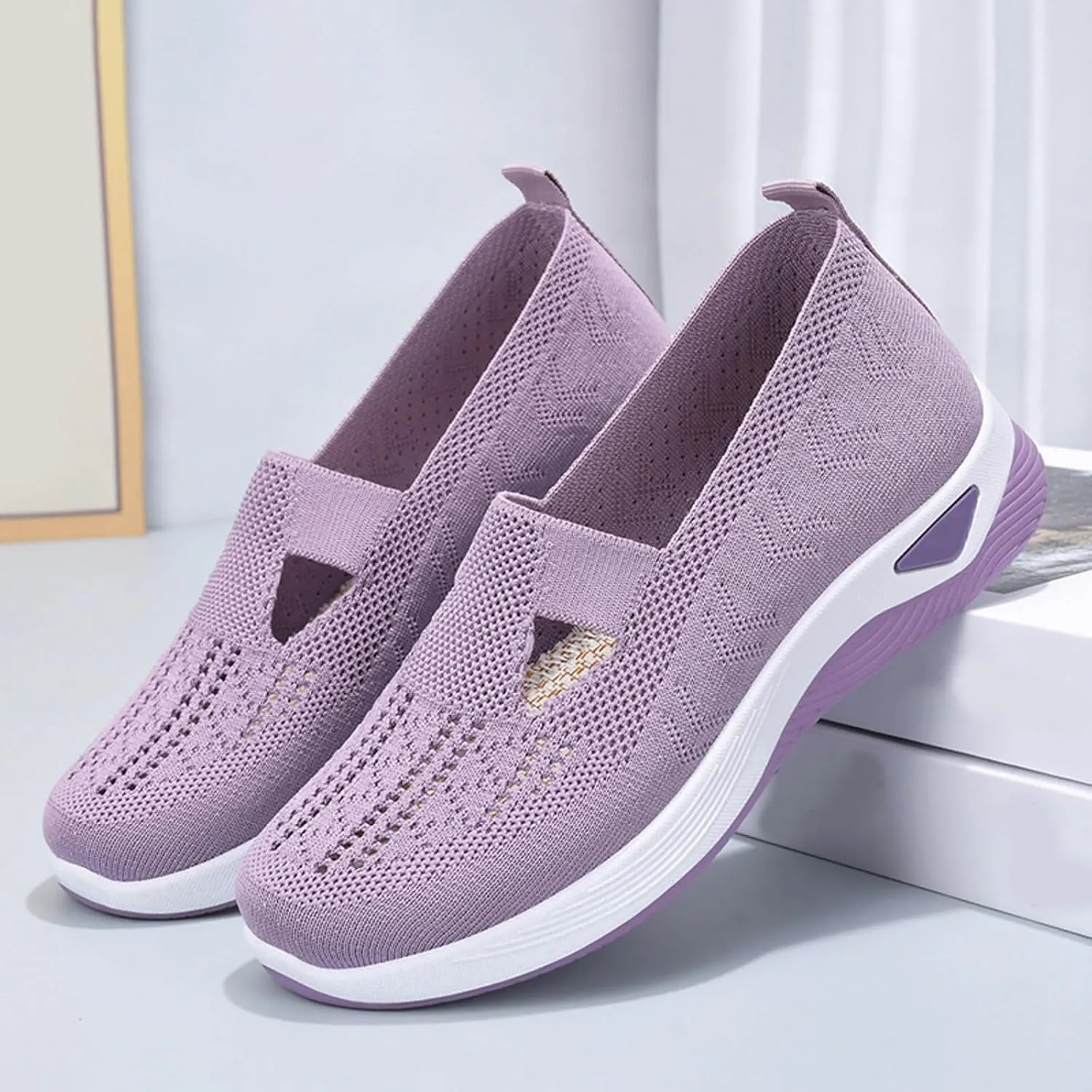 Womens Orthopedic Comfortable Walking Shoes Slip On Sneakers with Arch Support Casual Loafers Plantar Fasciitis Relief Foot Heel Pain Diabetic